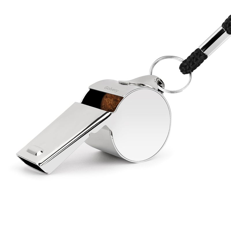 Golvery Coach Whistle Stainless Steel, Loud Crisp Sound Whistle with Lanyard for Sports, Outdoor, Lifeguard Protection, Referee (Silver-1PC) - Image 1